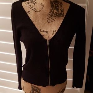Black Vneck Sweater with zip front